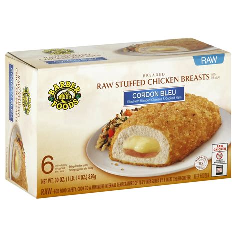 Barber Foods Cordon Bleu W Cheeses Ham Stuffed Chicken Breasts 6 Oz