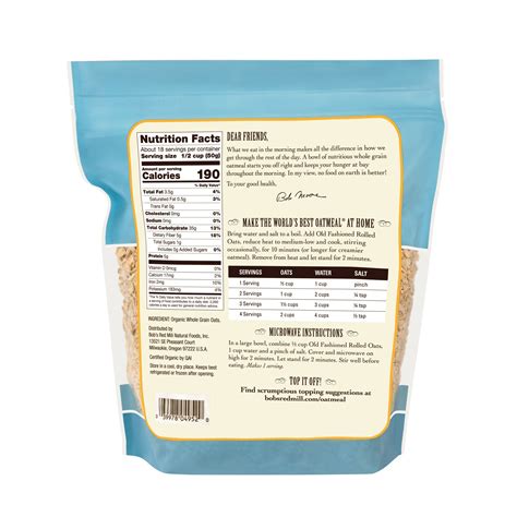 Bob S Red Mill Organic Rolled Oats Nutrition Facts Besto Blog