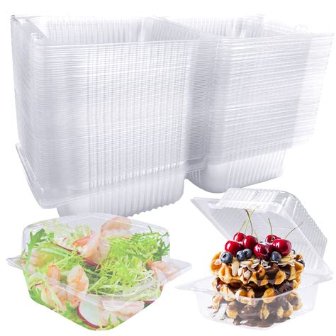 Buy 100 Pcs Clear Hinged Plastic Containers Transparent Square Plastic