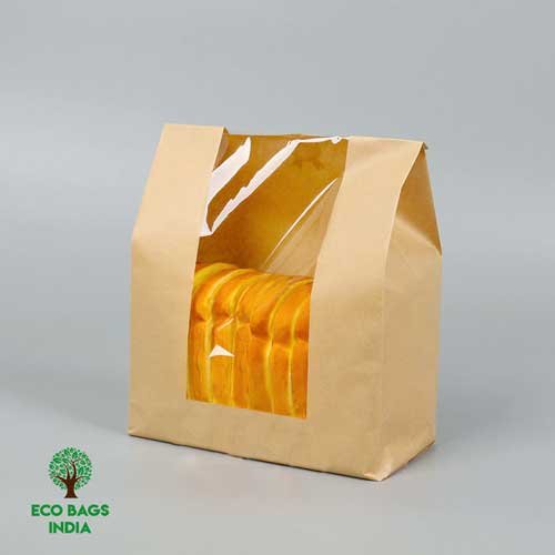 Plain Bread Paper Bag With Window 5X2x10 Inches Eco Bags India