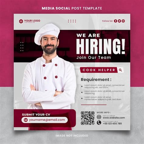 Premium Psd We Are Hiring Chefs Or Cook Helper Job Media Social Post