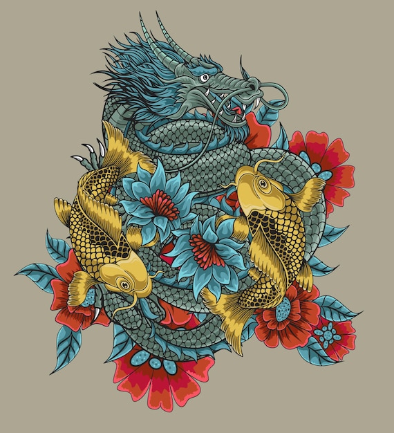 Premium Vector Japanese Koi Dragon Illustration Vector Design