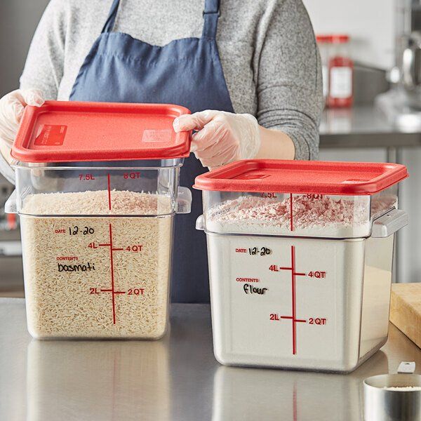 Vigor 8 Qt Clear Square Polycarbonate Food Storage Container And Red Lid